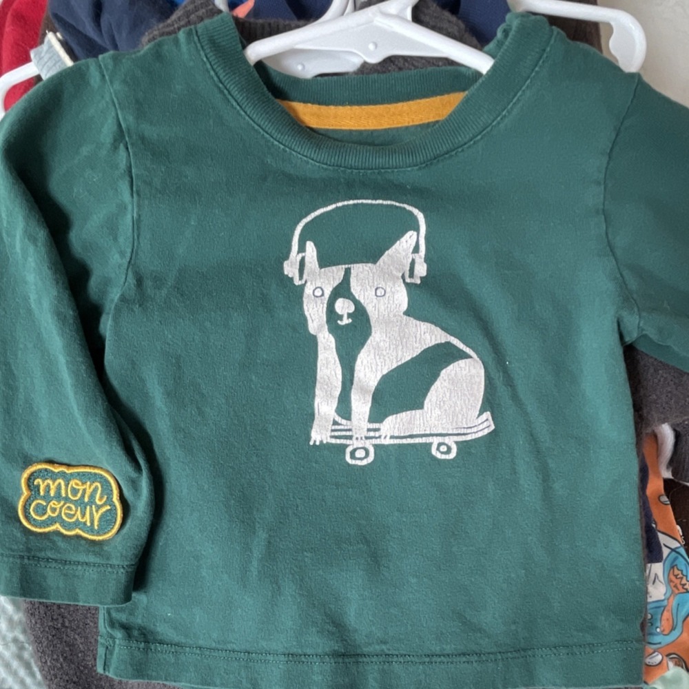 Mon Coeur Unisex Baby T-Shirt 6-12M Green Long Sleeve Dog Graphic Crew